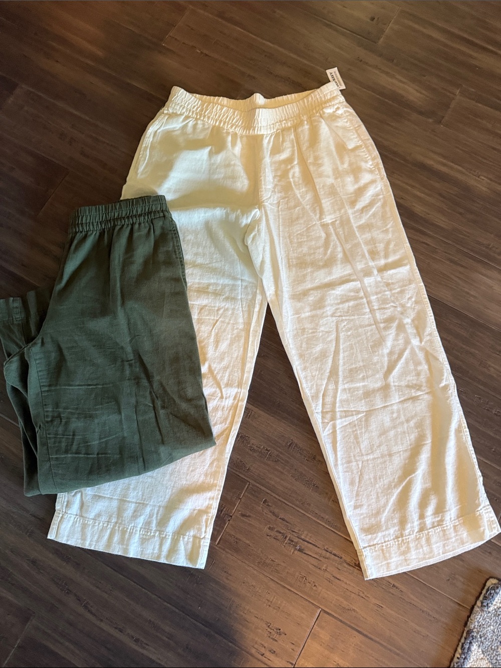 Women’s Elastic Waist Linen-Blend Pants - White